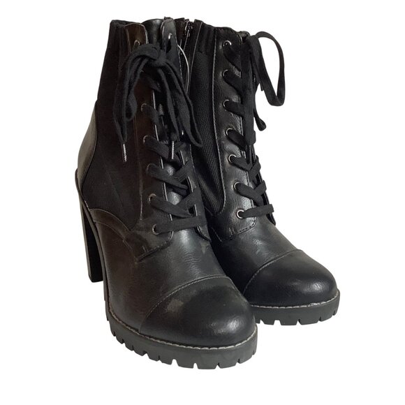 BCBGeneration Black Lace-Up High Heel Ankle Booties Side Zip Rugged Sole Women 9 - Picture 2 of 8